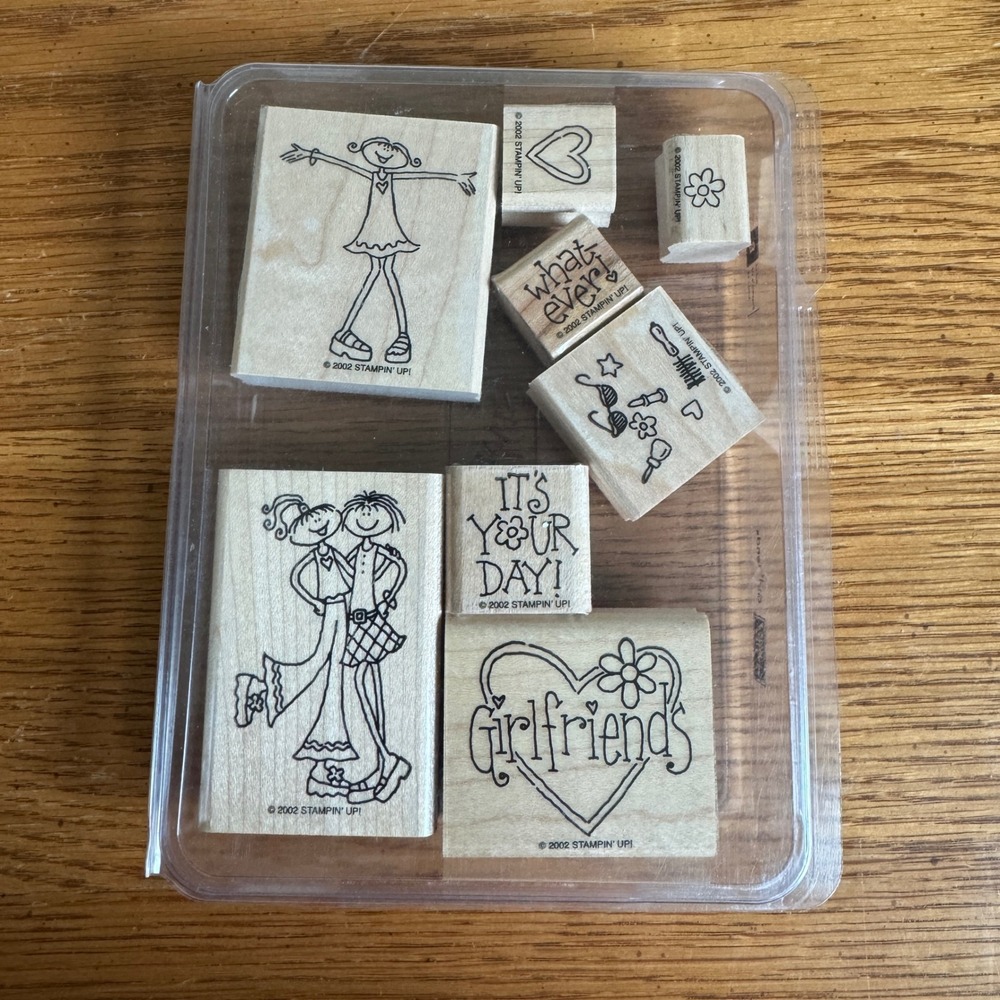 Stampin‎ Up Girlfriends Wood Block Rubber Stamp Set of 8 Vintage 2002 Y2K Style